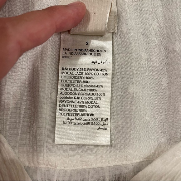 Chico’s Swiss Dot Button Up Shirt Women’s Large (2) White Lace Embroidered Modal - Picture 8 of 11